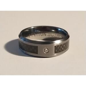BAND RING MEN'S TUNGSTEN CARBIDE BLACK CARBON FIBER & DIAMOND WEDDING size 12